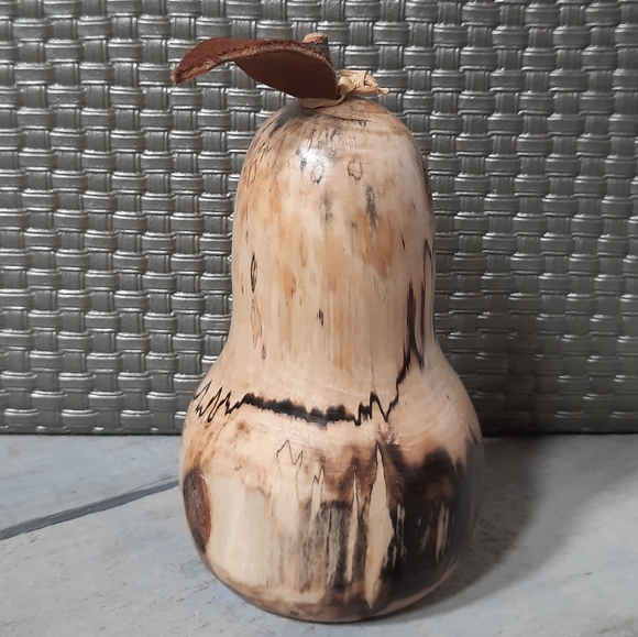 Handmade Turned Wood Pear Fruit Sculpture Signed - Picture 4 of 16